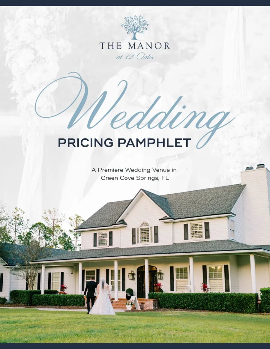 The Manor at 12 Oaks wedding pricing pamphlet cover